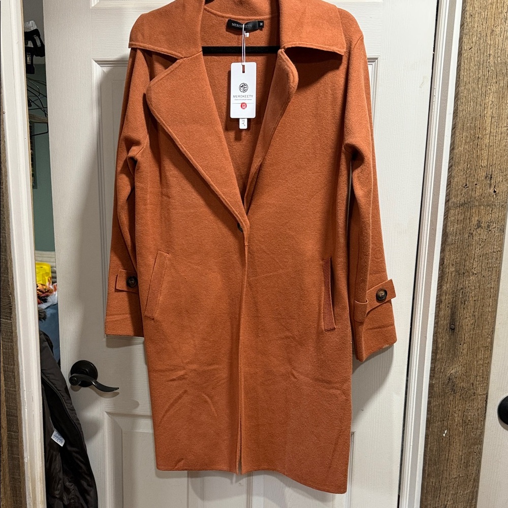 Wool-Blend Long Coat in Rust Orange - Women Jackets & Coats
